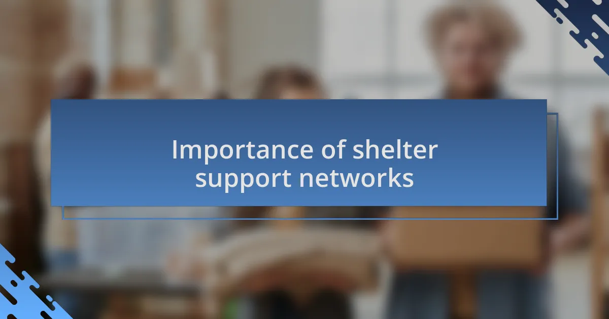 Importance of shelter support networks