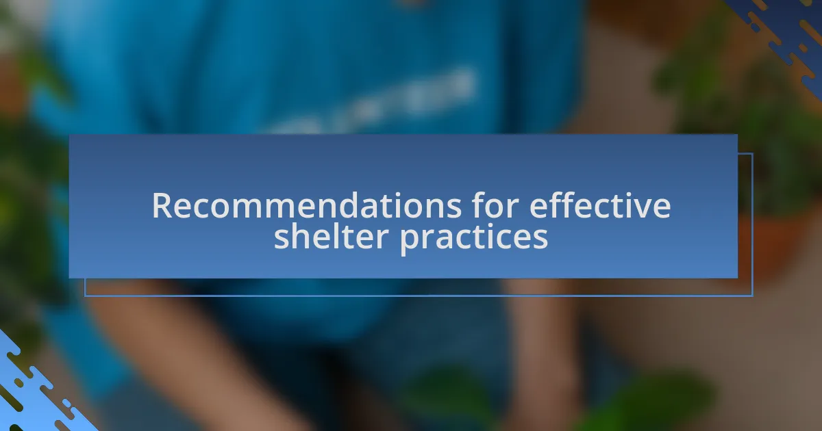 Recommendations for effective shelter practices