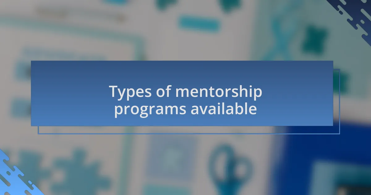 Types of mentorship programs available