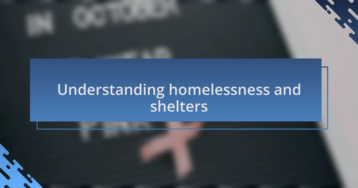 Understanding homelessness and shelters